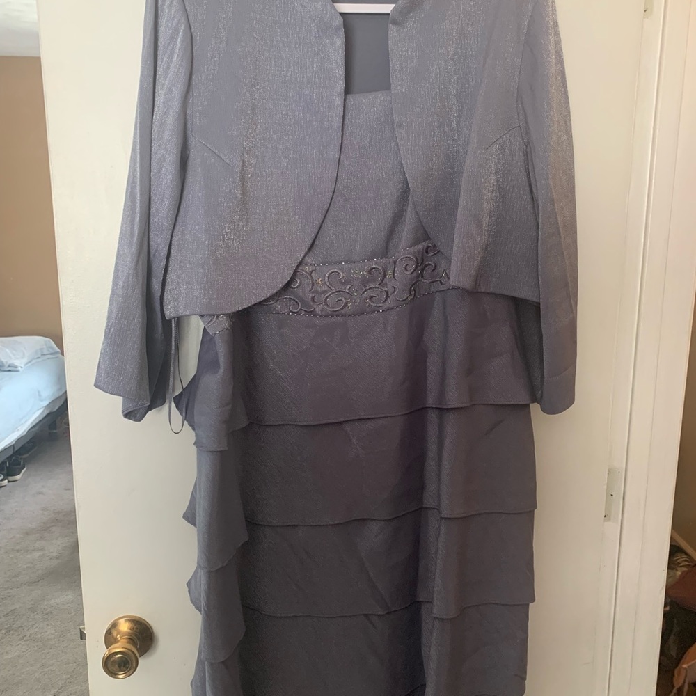 R&M Richards lavender Silver Metallic Evening Jacket and dress Easter Wedding